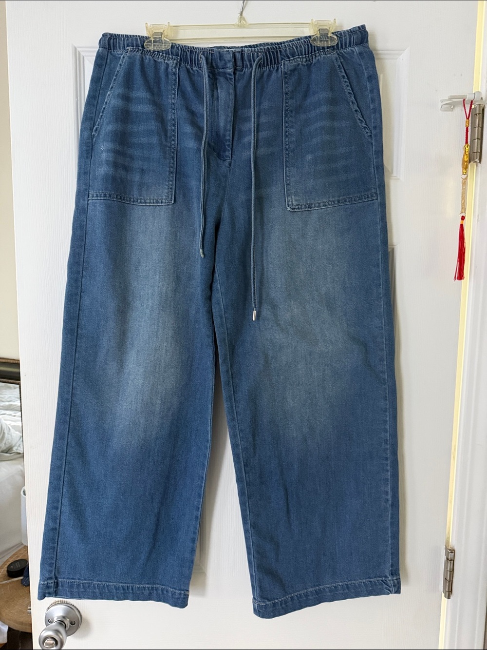 Oat New York Women's Blue Wide-Leg Drawstring Jeans